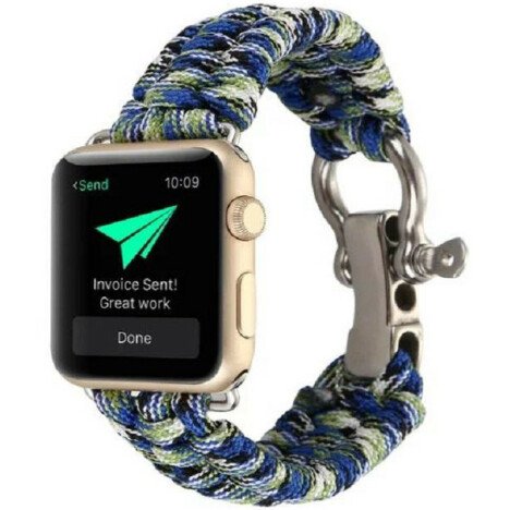 Curea iUni compatibila cu Apple Watch 1/2/3/4/5/6/7, 44mm, Elastic Paracord, Rugged Nylon Rope, Blue