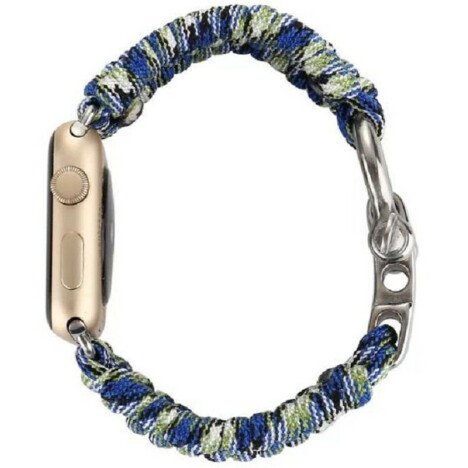 Curea iUni compatibila cu Apple Watch 1/2/3/4/5/6/7, 44mm, Elastic Paracord, Rugged Nylon Rope, Blue