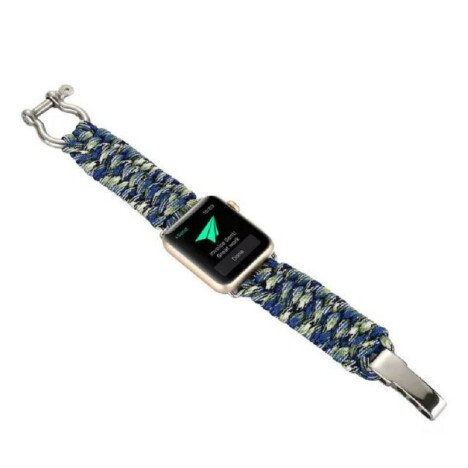 Curea iUni compatibila cu Apple Watch 1/2/3/4/5/6/7, 44mm, Elastic Paracord, Rugged Nylon Rope, Blue