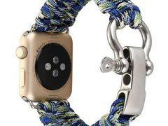 Curea iUni compatibila cu Apple Watch 1/2/3/4/5/6/7, 44mm, Elastic Paracord, Rugged Nylon Rope, Blue